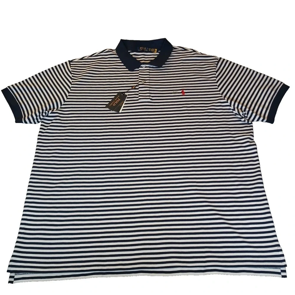 NWT Polo Ralph Lauren 4XB Navy White Striped Cotton Polo Shirt Big Tall